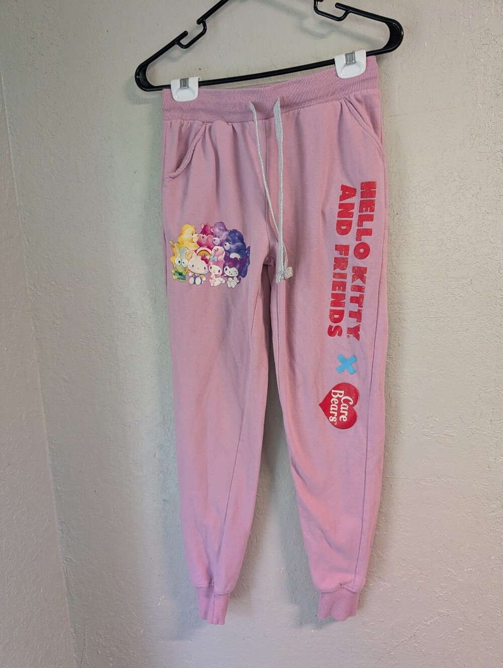 Hello Kitty Care Bears Collab Joggers S Pink High Waist Draw String Twee Lounge
